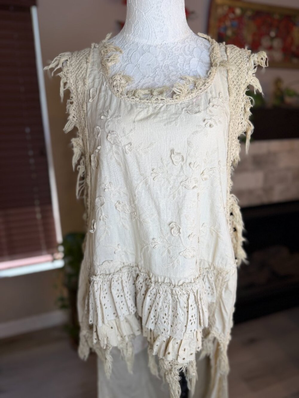 Jaded Gypsy Cream Ruffle Tunic - OS - Picture 3 of 6